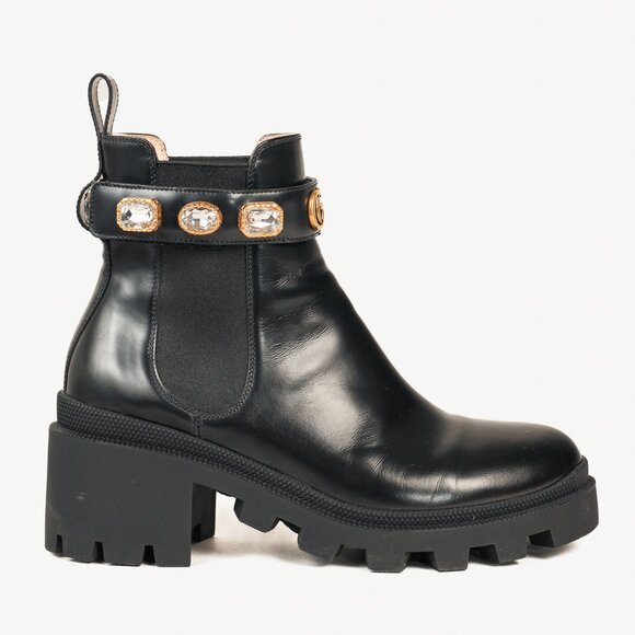 Gucci Black Trip Crystal-Embellished Block Heel Chelsea Boots - Picture 1 of 11